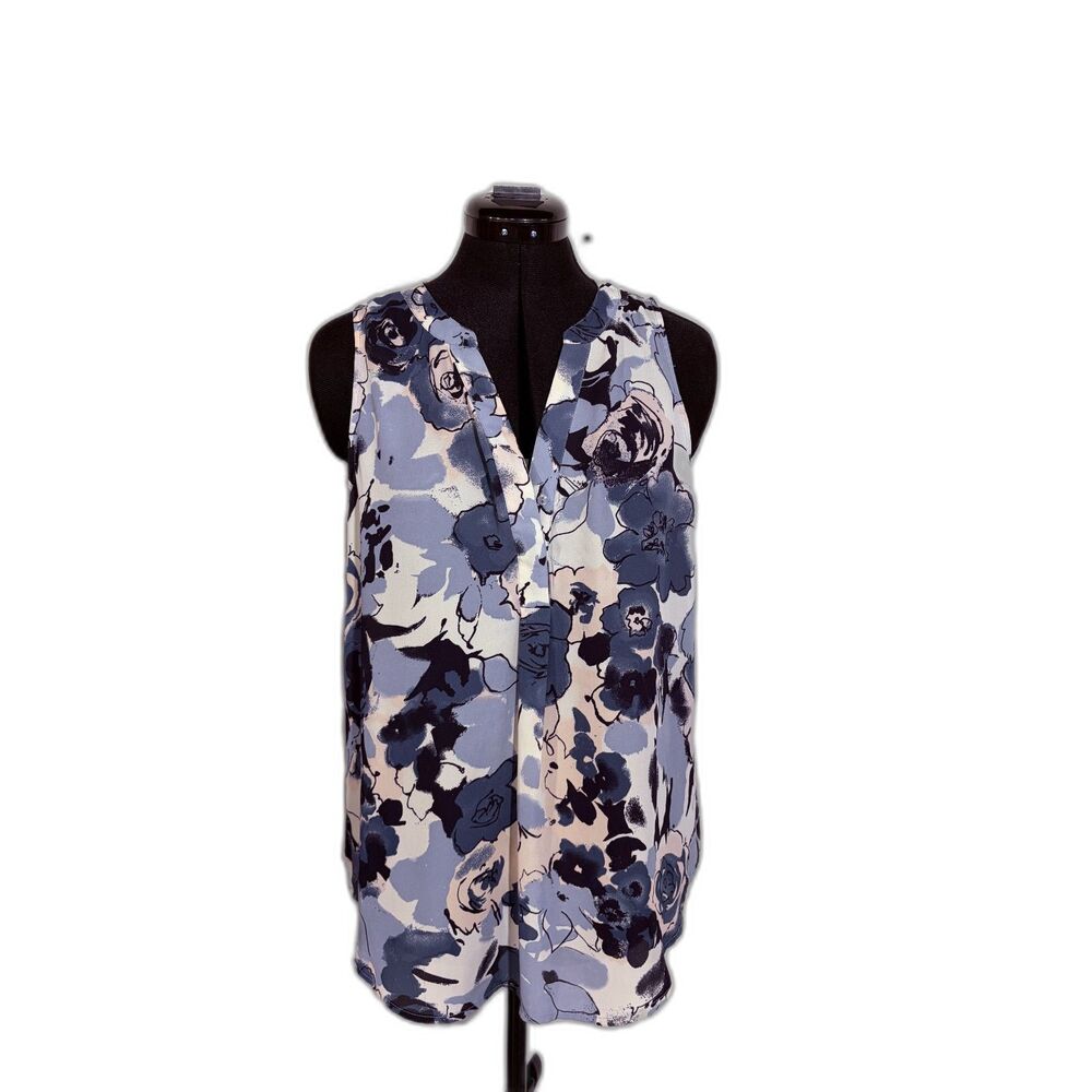 Kenar Blue Floral Sleeveless Button Front Blouse